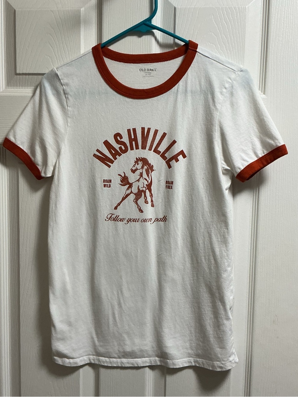 Old Navy White & Rust Nashville Graphic Ringer Tee
